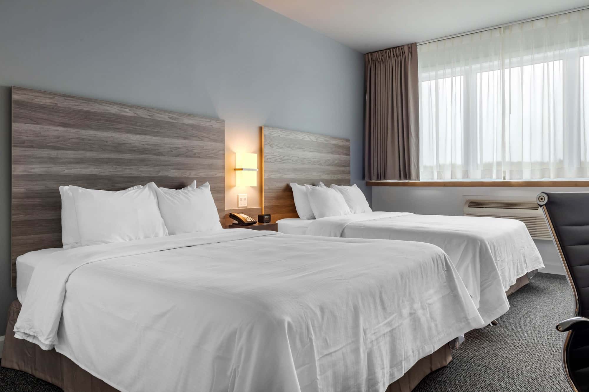 Hotel room with two queen size beds